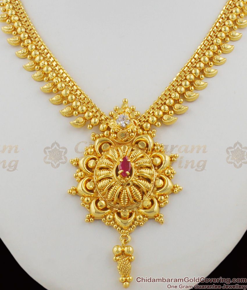 Aspiring AD Ruby Stone Big Attractive Dollar Necklace With Guarantee For Womens NCKN1196