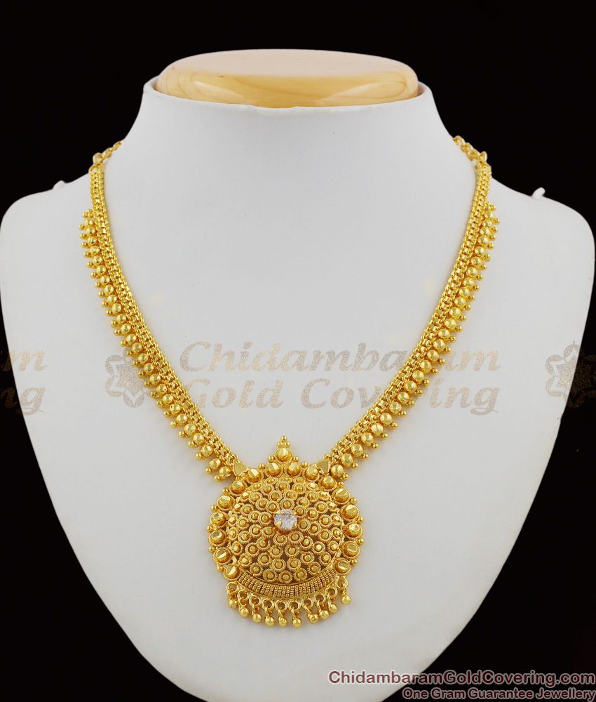 Dynamic Plain Gold AD White Crystal Traditional Necklace Collection For Womens NCKN1203