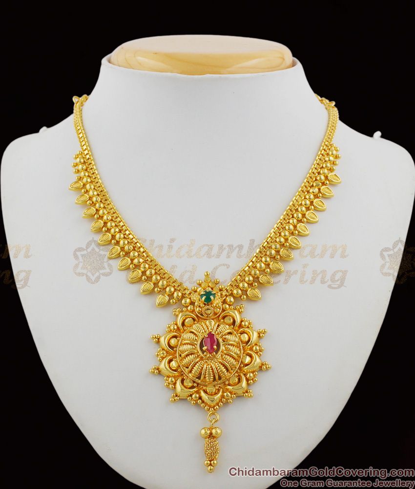 Attractive Multi Color Stone Gold Plated Dollar Pattern Necklace Bridal Jewelry NCKN1204