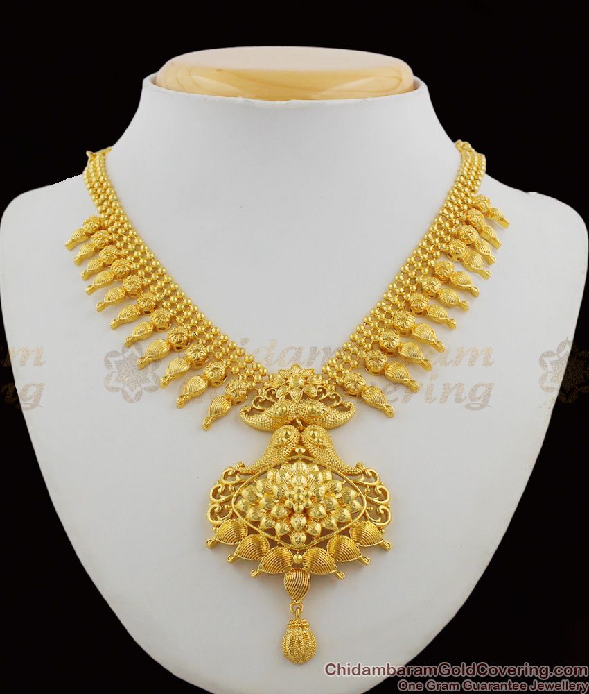 Plain Fancy Design Gold Inspired Big Dollar Kerala Bridal Necklace Collection NCKN1217