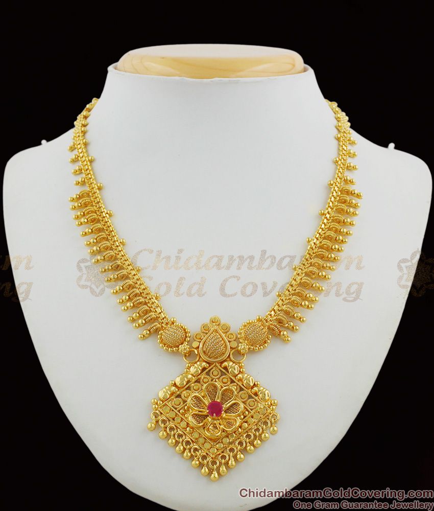 Attractive Ruby Stone Gold Plated Bridal Necklace Latest Collection Buy Online NCKN1218