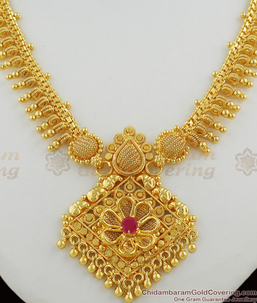 Attractive Ruby Stone Gold Plated Bridal Necklace Latest Collection Buy Online NCKN1218