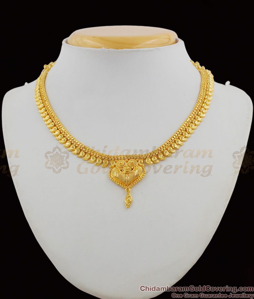 Party Wear Gold Plated Short Necklace Mullaipoo Design For Marriage Functions NCKN1222