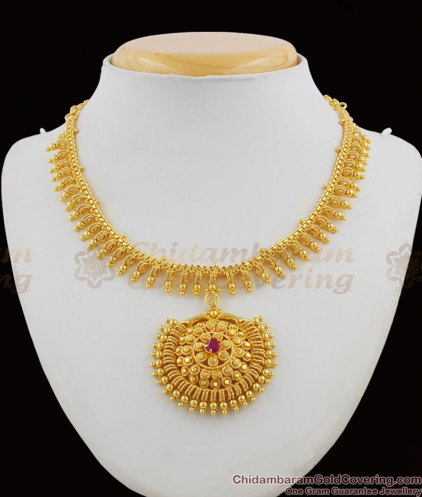 Iconic Big Dollar With Ruby Stone Gold Mullaipoo Necklace For Marriage NCKN1231