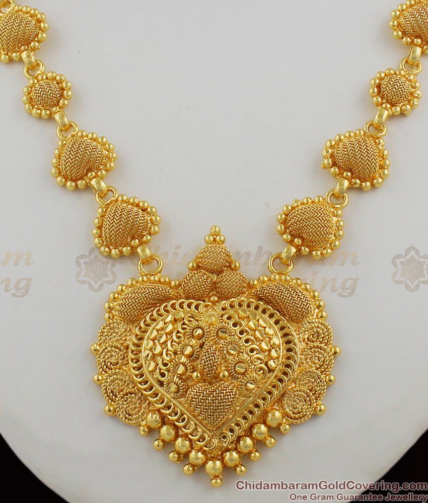 Grand Heart Design Big Dollar Gold Net Pattern Necklace Valentines Gift For Womens NCKN1234
