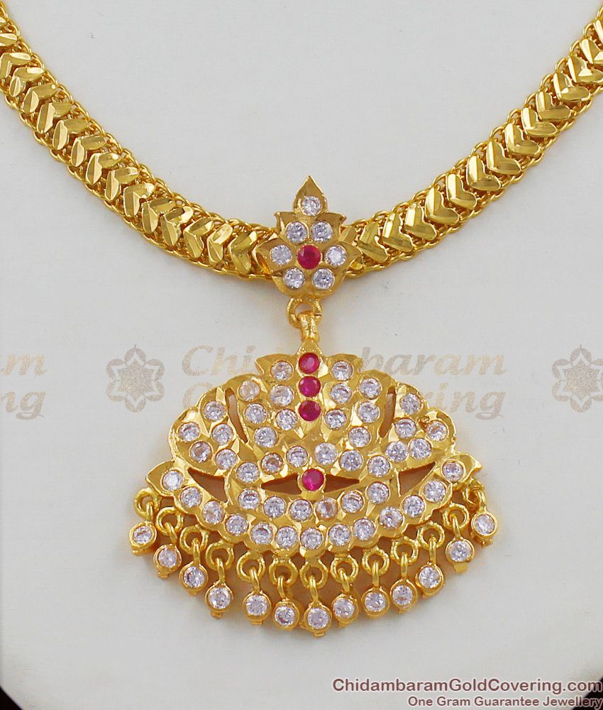 Traditional Gold Impon Attiagi White And Pink Stone Dollar Type Jewelry NCKN1241