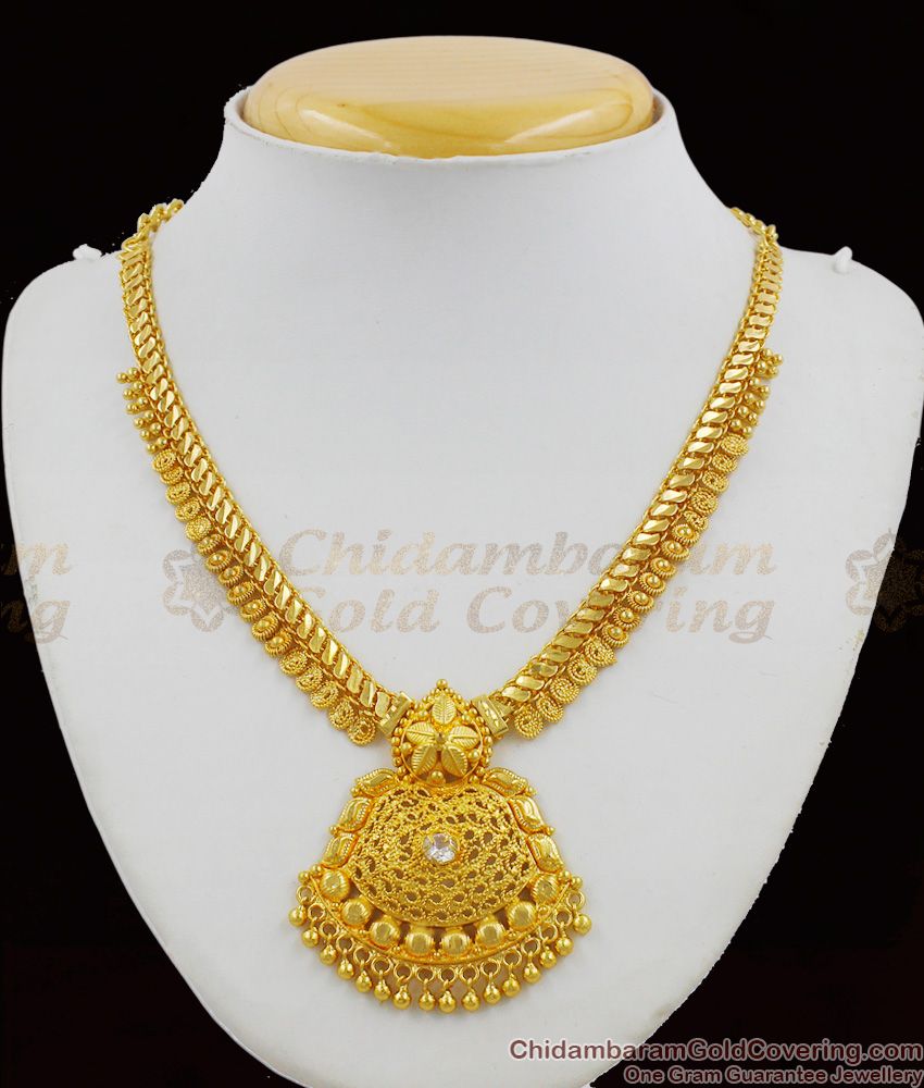 Simple One Gram Gold Mango Pattern Chain With AD Stone Bridal Dollar Necklace NCKN1247