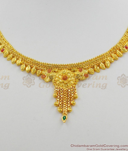 Simple Two Gram Gold Plated Jewellery Enamel Forming Necklace Set