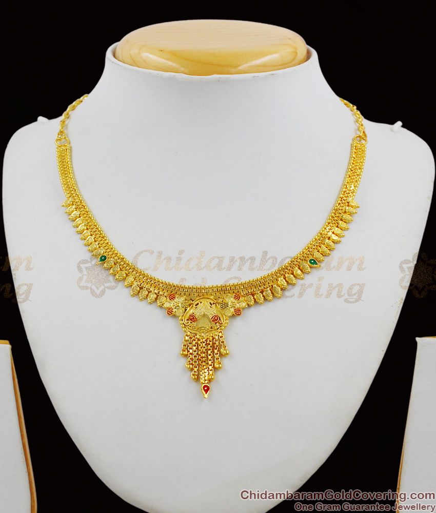 Trendy Two Gram Gold Imitation Enamel forming Jewelry Combo Set With Earrings NCKN1249