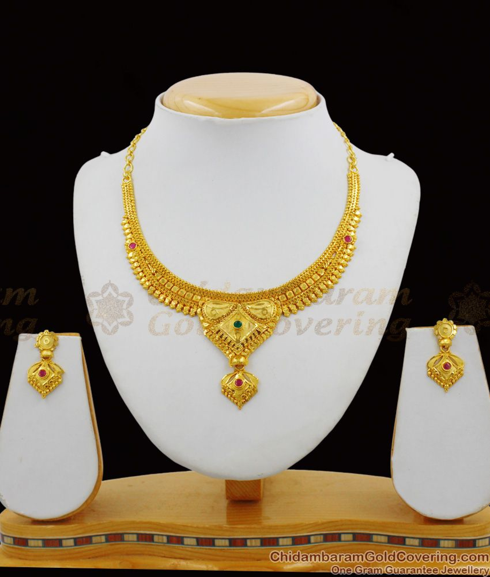 Grand Look Enamel Forming Gold Plated Necklace Bridal Set With Colorful