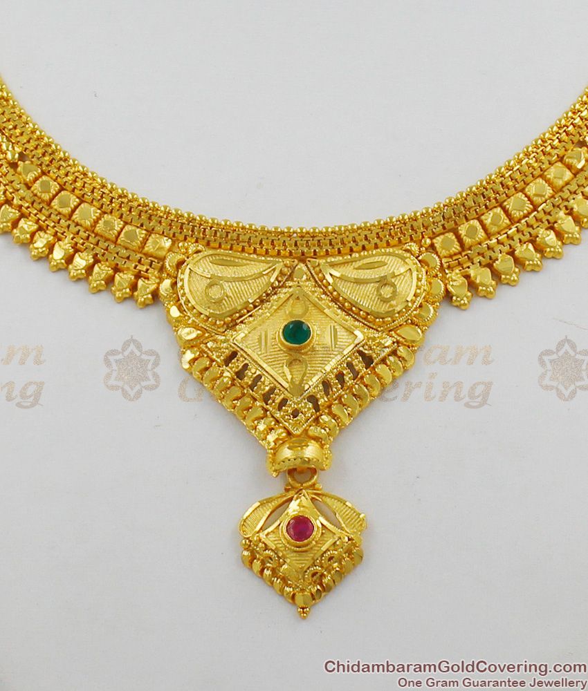 Grand Look Enamel Forming Gold Plated Necklace Bridal Set With Colorful Stones NCKN1250