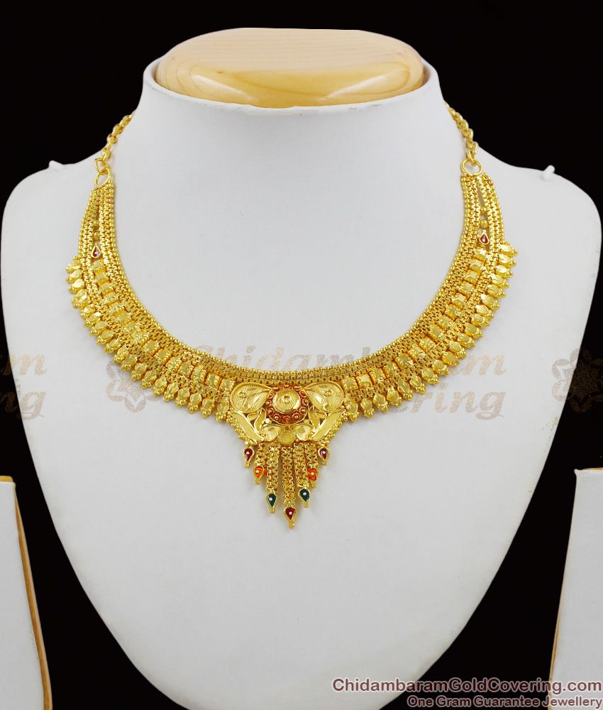 Attractive Two Gram Gold Bridal Necklace Combo Set With Earrings New Arrival NCKN1251