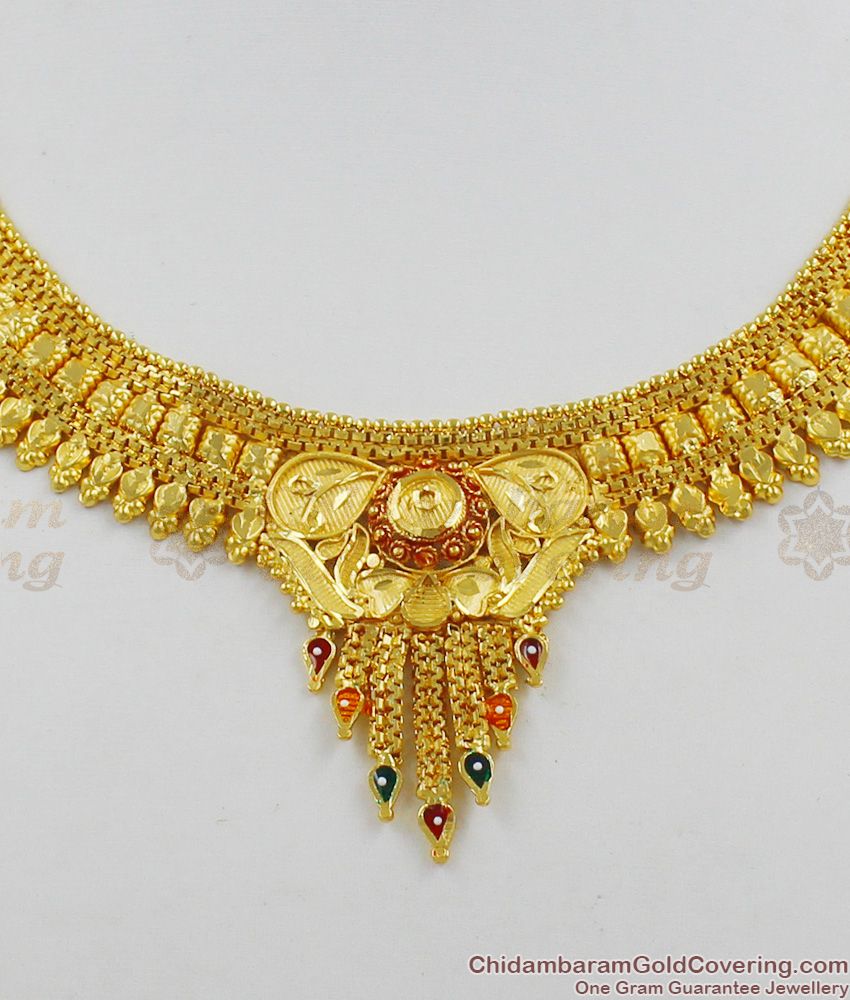 Attractive Two Gram Gold Bridal Necklace Combo Set With Earrings New Arrival NCKN1251