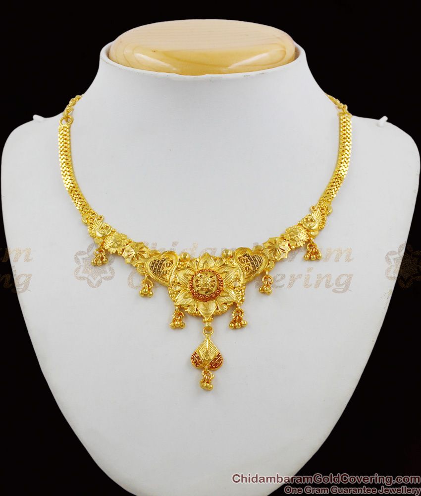 Iconic Heart Design Forming Two Gram Gold With Beautiful Beads Bridal Necklace NCKN1252