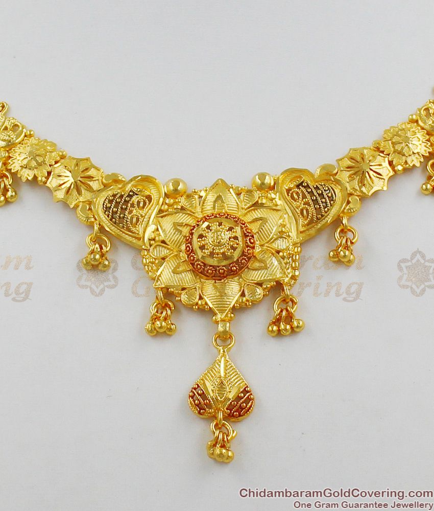 Iconic Heart Design Forming Two Gram Gold With Beautiful Beads Bridal Necklace NCKN1252