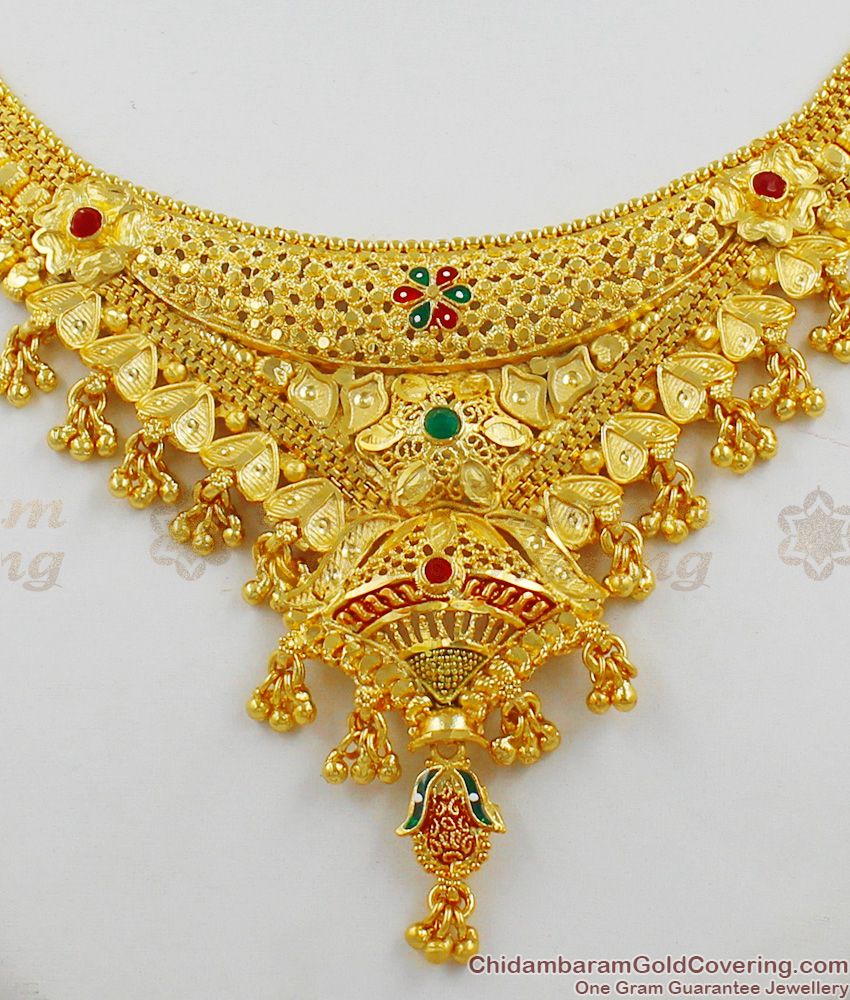 Magnificent Calcutta Forming Design Bridal Necklace Set With Earrings Bridal Jewelry NCKN1255