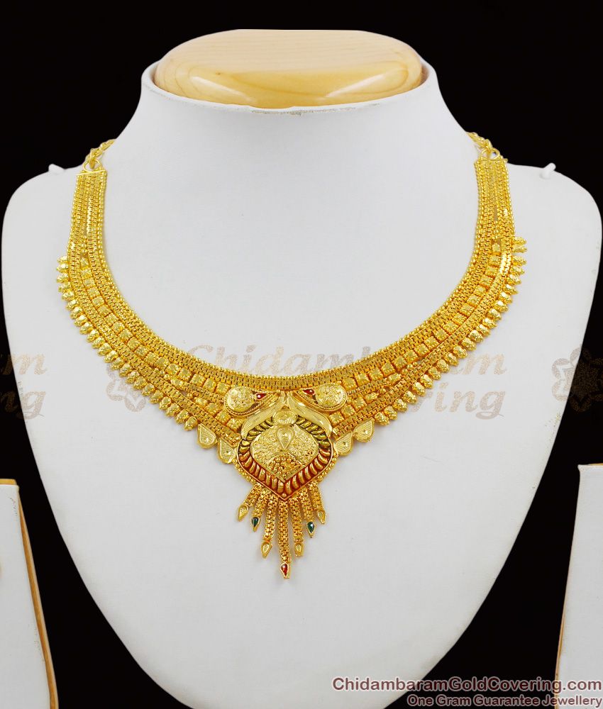 Admiring Grand Gold Forming Calcutta Necklace Earrings Combo Set Jewellery NCKN1256