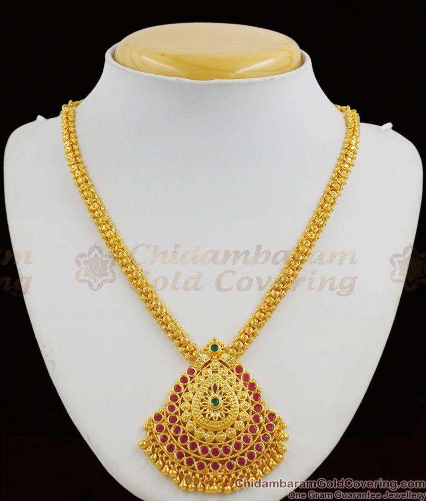 Traditional Design Ruby Stone Bridal Necklace Jewelry Dollar Chain Type Collection NCKN1258