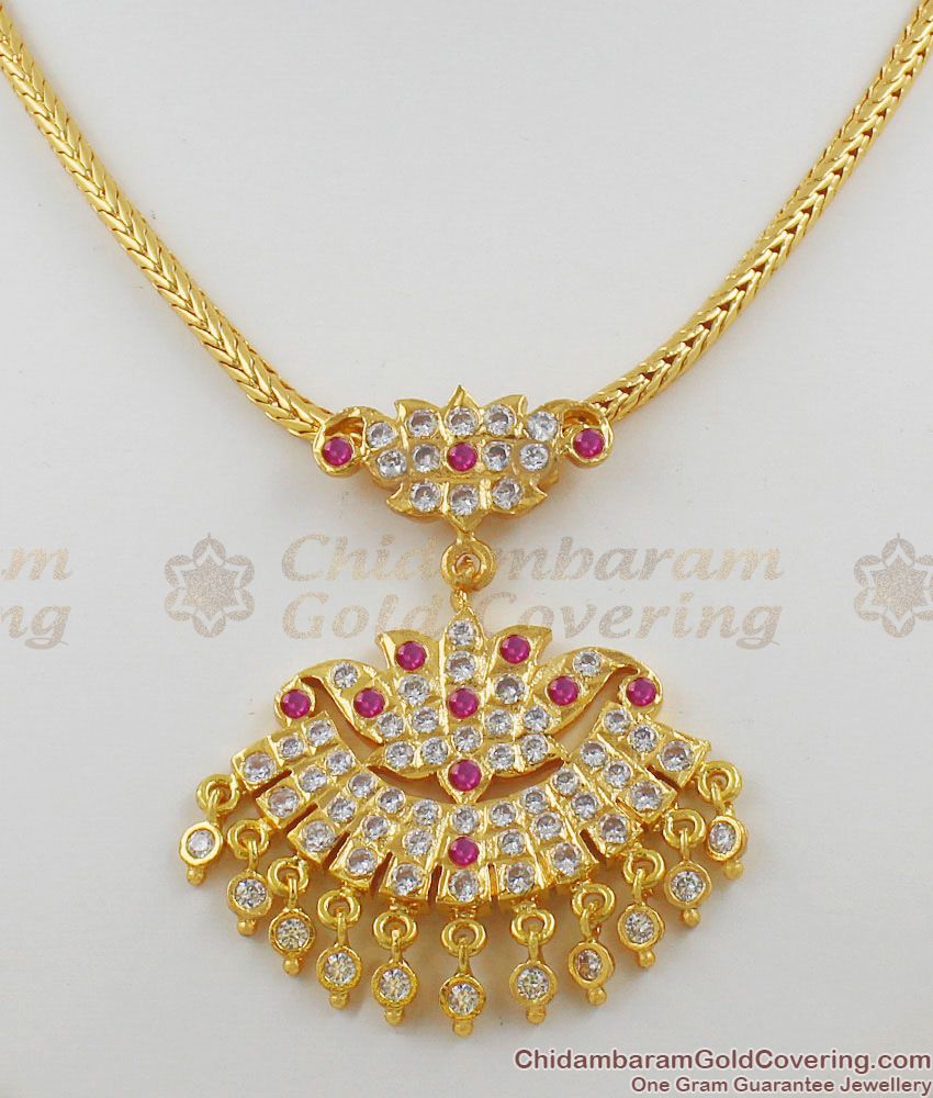 Beautiful Lotus Design Impon Gold Necklace Five Metal Jewelry With Stones Online NCKN1267