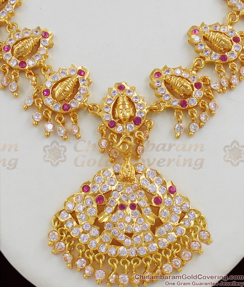 Lakshmi Pattern Grand Full White And Pink Gati Stones Gold Ayimpon Attigai For Womens NCKN1269 Lakshmi Pattern Grand Full White And Pink Gati Stones Gold Ayimpon Attigai For Womens NCKN1269
