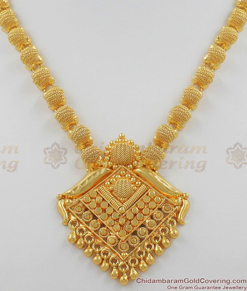 Net Pattern Gold Plated Plain Dollar Chain Type Bridal Make Necklace Design With Beads NCKN1270