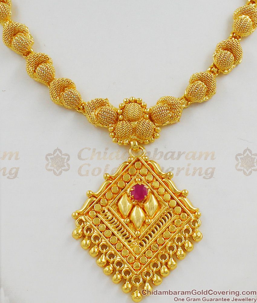 Dollar Chain Design Gold Plated Ruby Stone Necklace Bridal Collection Jewelry Net Pattern NCKN1273 Dollar Chain Design Gold Plated Ruby Stone Necklace Bridal Collection Jewelry Net Pattern NCKN1273