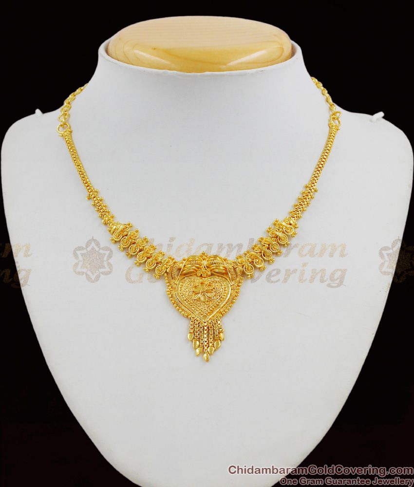 Fancy Heart Design Light Weight Gold Plated Short Necklace Trendy Model For Girls NCKN1276