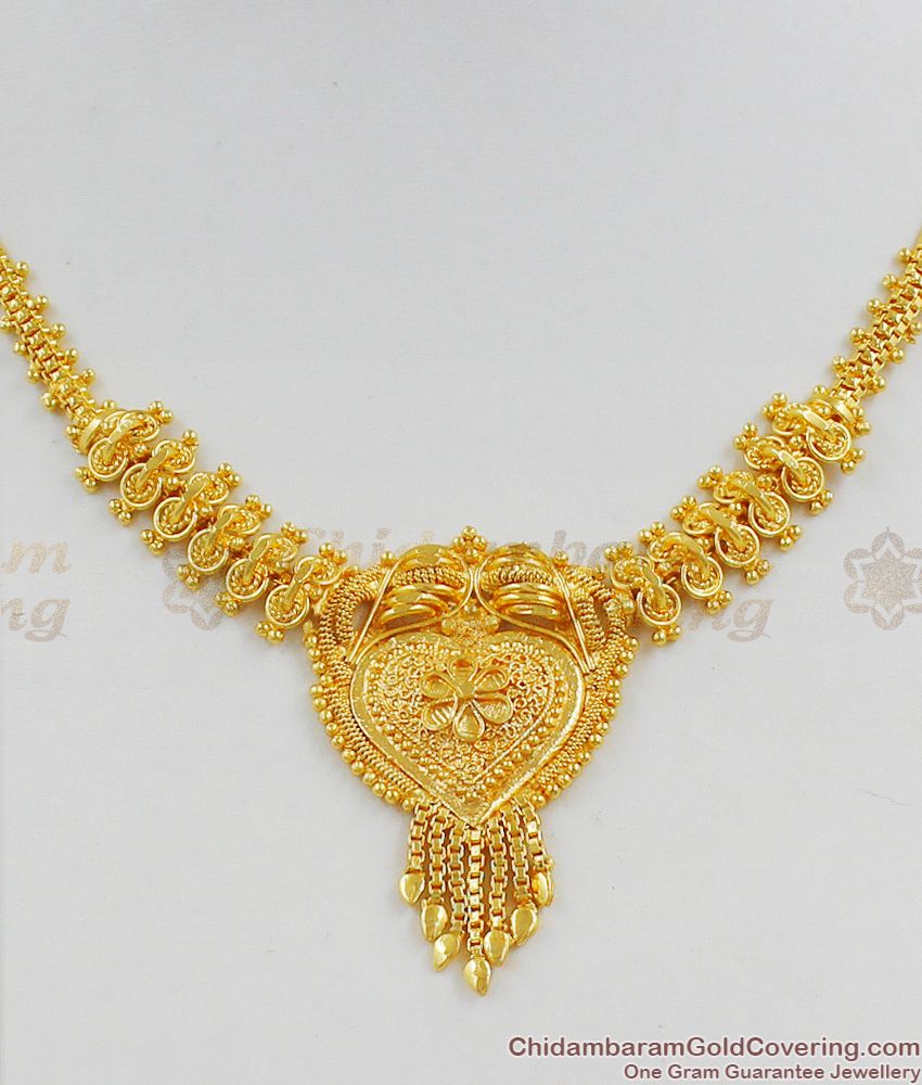 Fancy Heart Design Light Weight Gold Plated Short Necklace Trendy Model For Girls NCKN1276