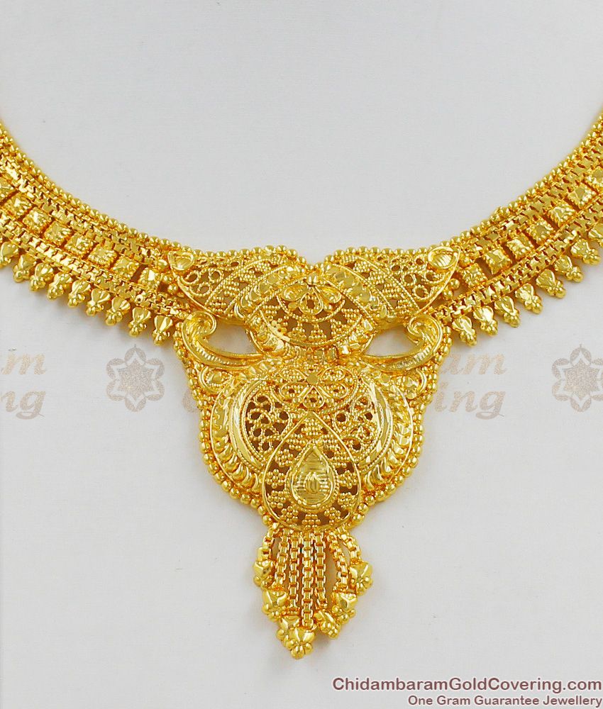 Beautiful Calcutta Design One Gram Gold Plated Short Necklace Bridal Collection NCKN1289