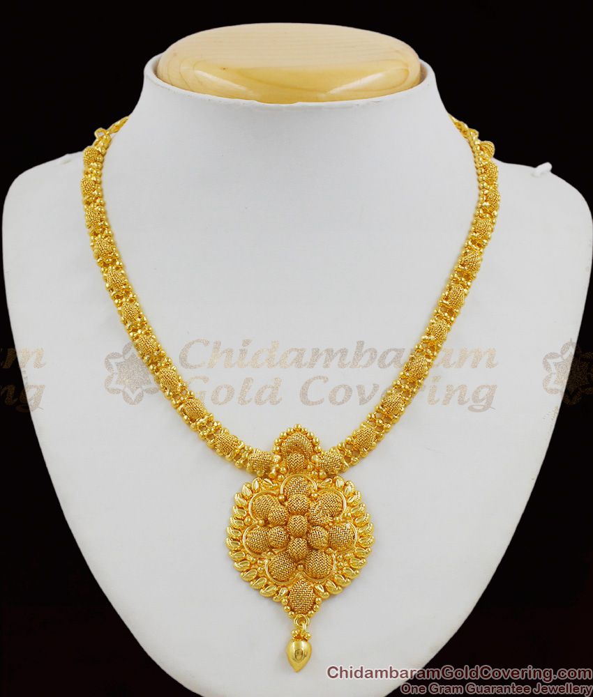 Kerala Design Net Pattern Gold Plated Dollar Chain Type Necklace Jewelry NCKN1291