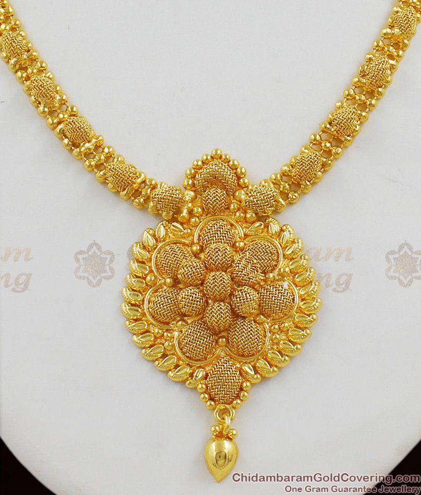 Kerala Design Net Pattern Gold Plated Dollar Chain Type Necklace Jewelry NCKN1291