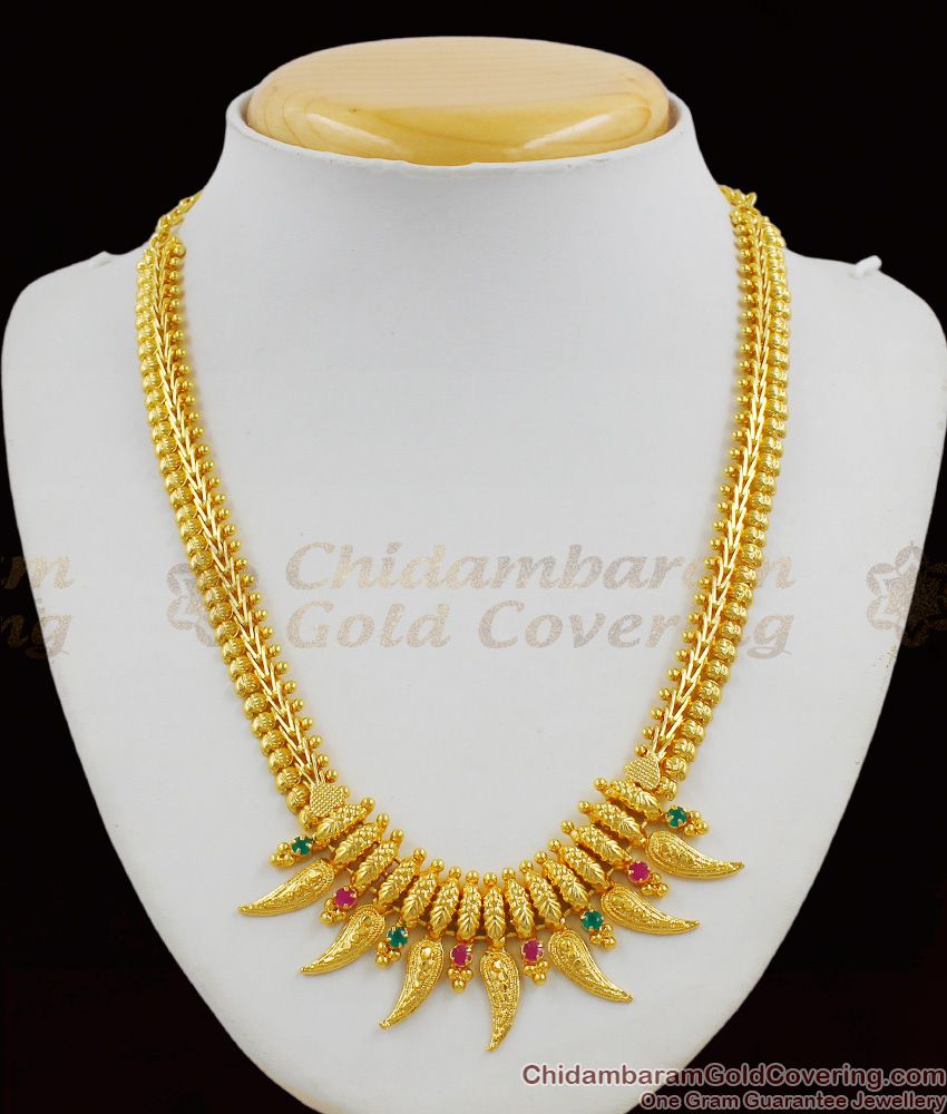 Tribal Touch Mango Leaf Design Pure Gold Thick Necklace Jewelry For Ladies NCKN1293