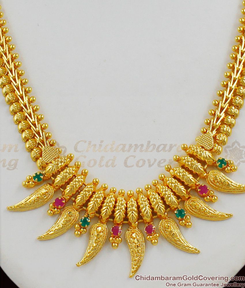 Tribal Touch Mango Leaf Design Pure Gold Thick Necklace Jewelry For Ladies NCKN1293
