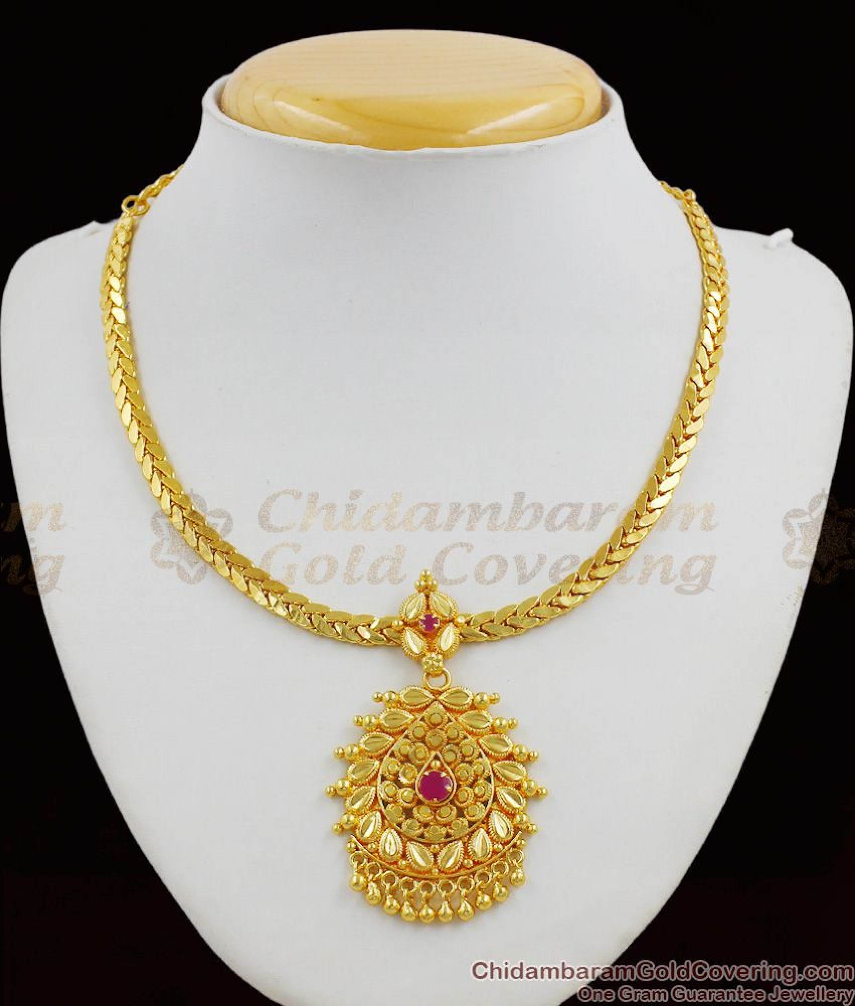 Amazing Ruby Stone Gold Plated Dollar Chain Type Bridal Necklace ...