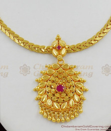 Amazing Ruby Stone Gold Plated Dollar Chain Type Bridal Necklace Collection NCKN1294