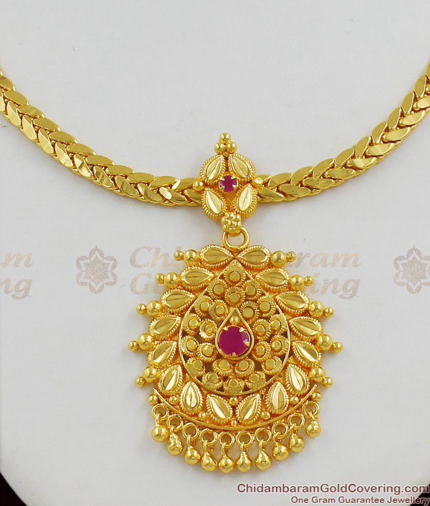 Amazing Ruby Stone Gold Plated Dollar Chain Type Bridal Necklace Collection NCKN1294