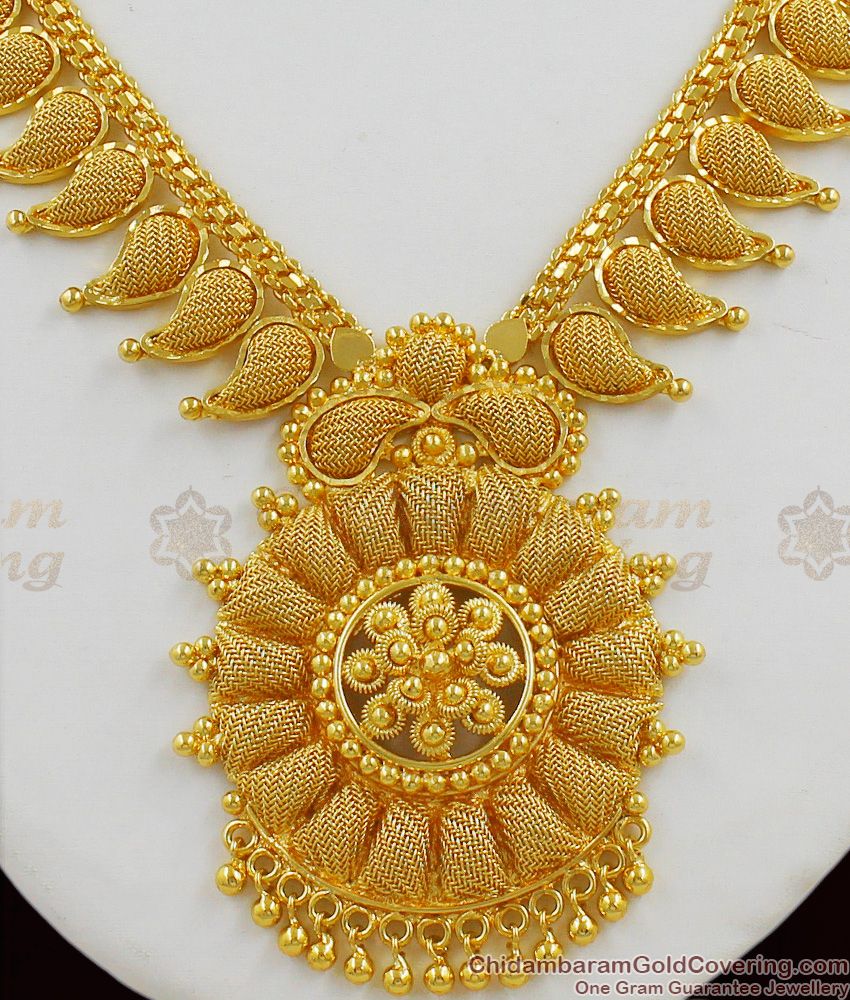 Full Net Pattern Kerala Gold Jewelry Collection Mango Necklace For Brides NCKN1295