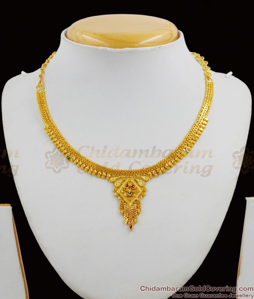 Fancy Design Two Gram Gold Inspired Forming Necklace Earrings Combo Set Jewellery NCKN1299