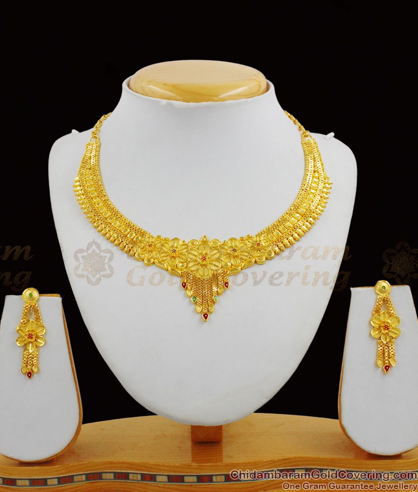 Pure Gold Forming Grand Calcutta Design Necklace Collection With Earrings Set NCKN1301