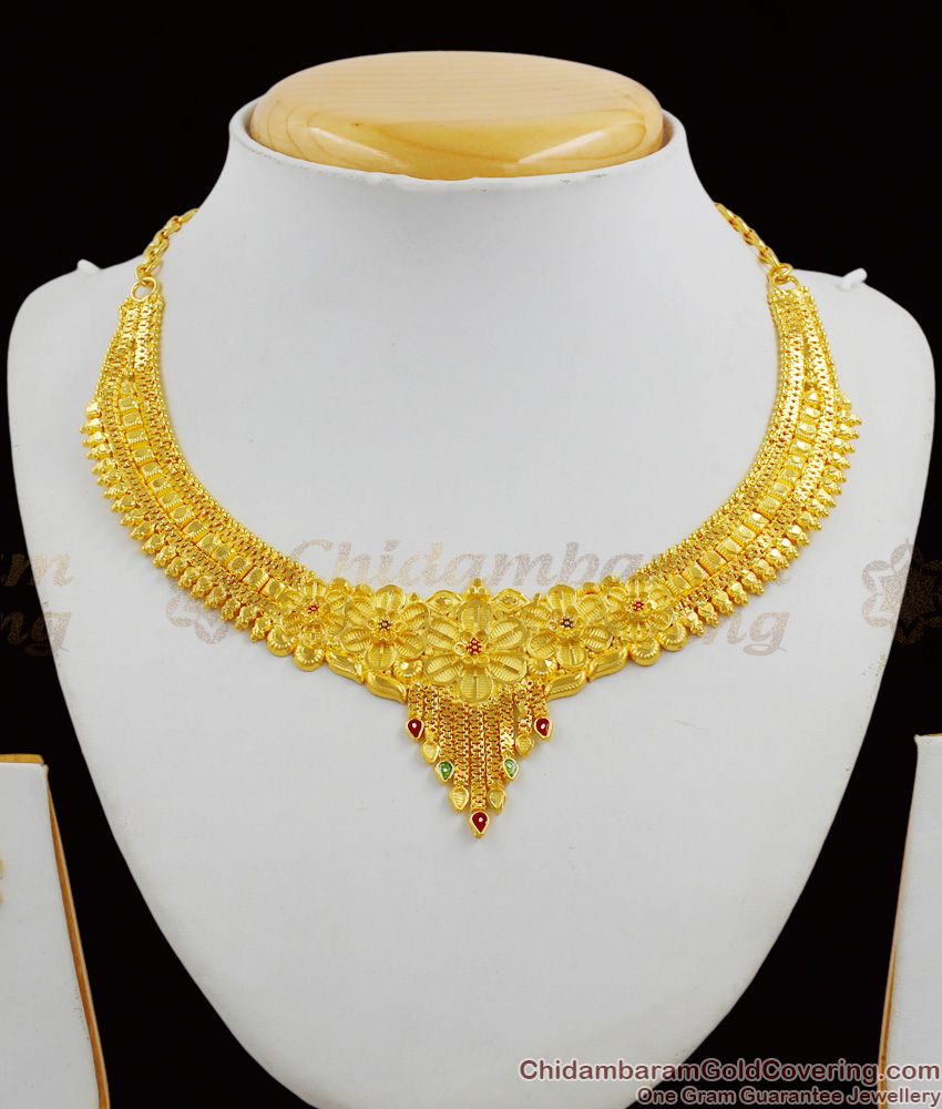 Pure Gold Forming Grand Calcutta Design Necklace Collection With Earrings Set NCKN1301