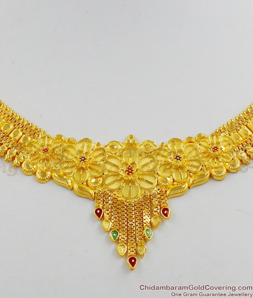 Pure Gold Forming Grand Calcutta Design Necklace Collection With Earrings Set NCKN1301