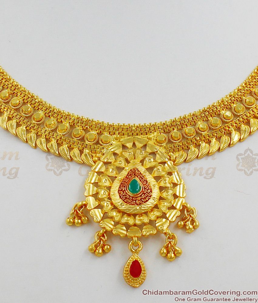 Attractive Real Gold Like Close Neck Forming Choker With Earrings Bridal Jewellery Set NCKN1302