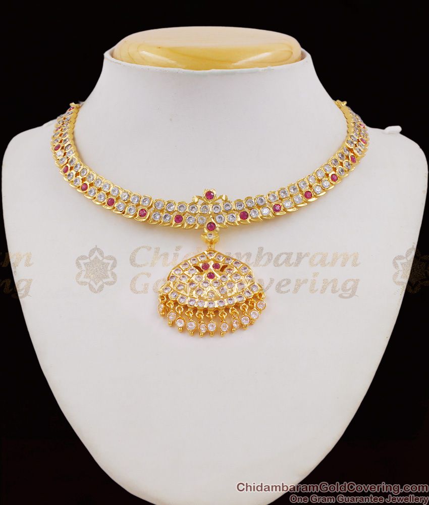 Dollar Chain Type Multi Color Stone Gold Impon Choker Necklace For Marriage NCKN1306