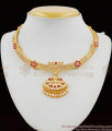 Grand Double Side Flower Design Gold Finish Impon Necklace With AD Ruby Stone Jewelry NCKN1312
