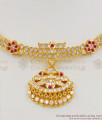 Grand Double Side Flower Design Gold Finish Impon Necklace With AD Ruby Stone Jewelry NCKN1312