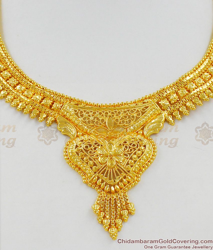 Plain Real Gold Calcutta Design Bridal Necklace Jewelry Latest Trend NCKN1321