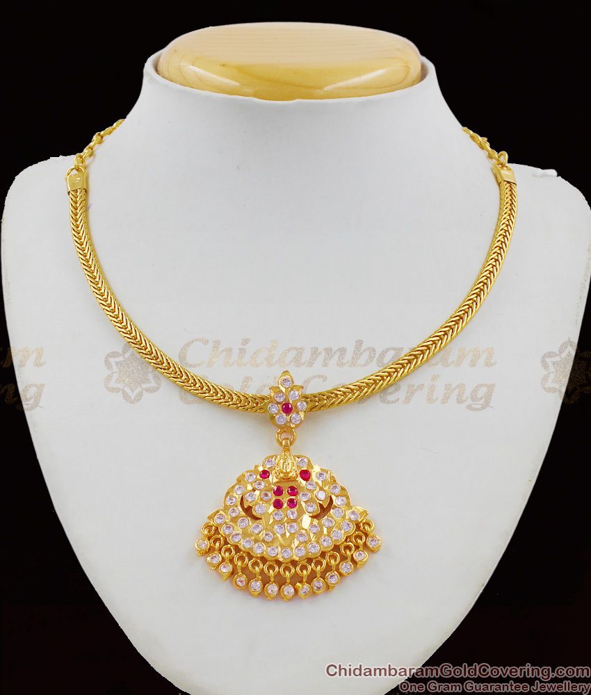 Trendy Gold Lakshmi Design Impon Multi Color Dollar Chain Pattern Necklace NCKN1326