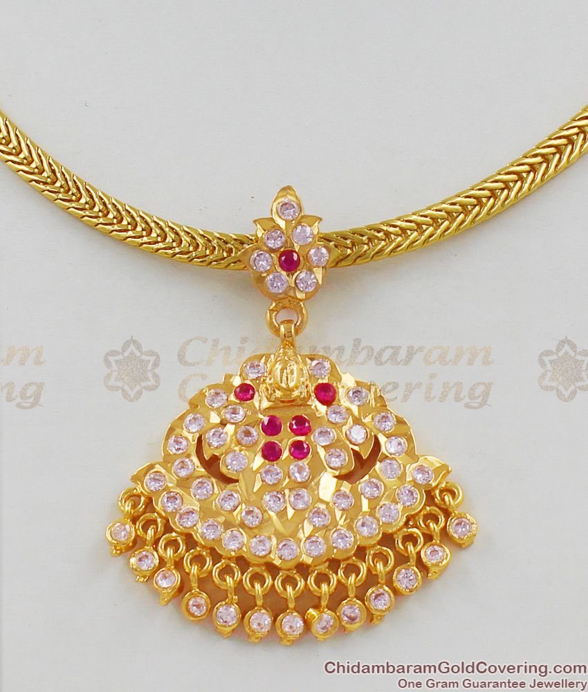 Trendy Gold Lakshmi Design Impon Multi Color Dollar Chain Pattern Necklace NCKN1326