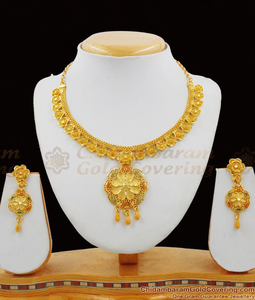 Beautiful Gold Forming Imitation Necklace Earrings Bridal Jewelry Set NCKN1331