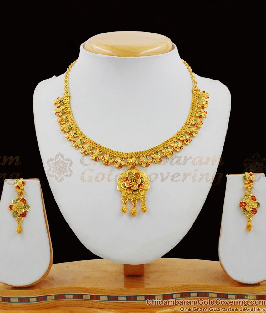 Marvelous Flower Model Gold Forming Necklace Bridal Wear Jewelry With Earrings NCKN1333